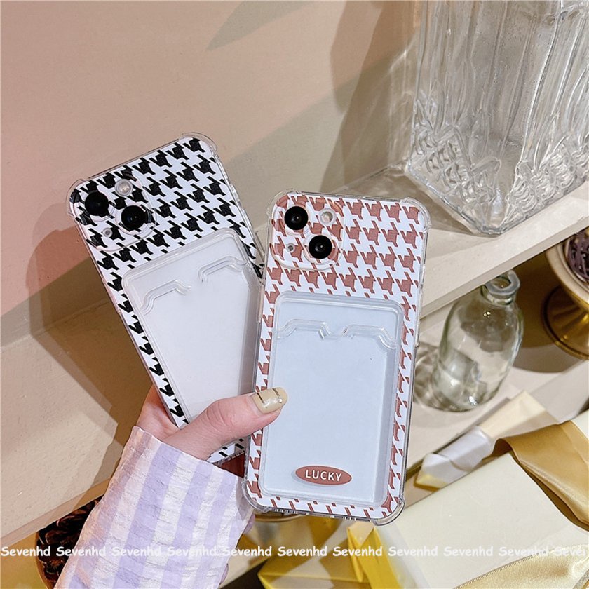 Compatible For iPhone 14 13 12 11 Pro Max X XR Xs Max 8 7 6 6s Plus SE 2020 Transparent Angel Eye Card Holder Phone Case Ins Fashion Thousand Bird Pattern Soft Cover