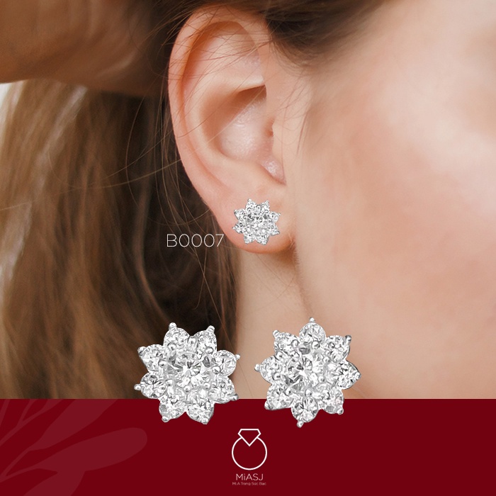 Bông tai hoa nữ bạc Ý S925 MiASJ B0007 chốt vặn đính đá CZ cao cấp