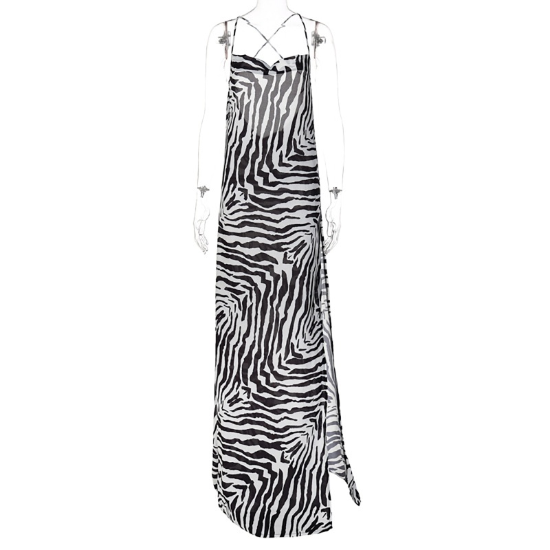 Đầm Maxi Hai Dây Hở Lưng Họa Tiết Ngựa Vằn Phong Cách Boho Quyến Rũ Dành Cho Nữ