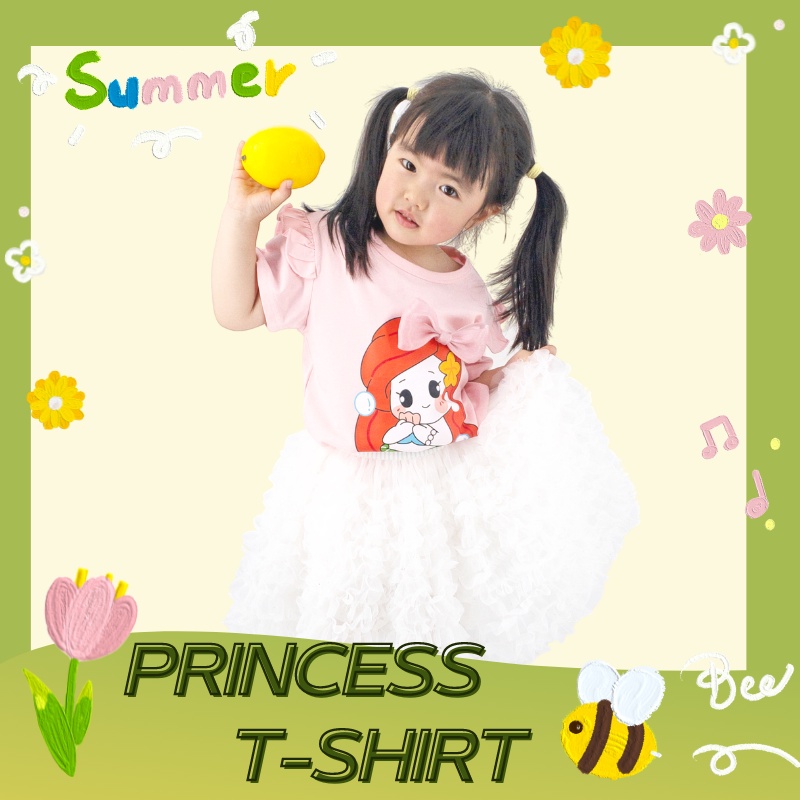 DISNEY Áo Thun 100% Cotton Tay Ngắn In Hình Công Chúa Elsa 3D Thắt Nơ Dễ Thương Cho Bé Gái
