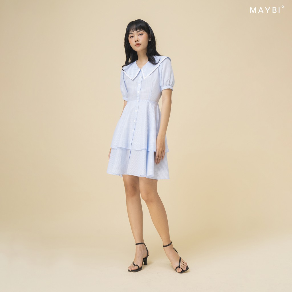 [Mã FAMALLT5 giảm 15% đơn 150k] MAYBI - Đầm caro cổ lá sen lớn 2 tầng