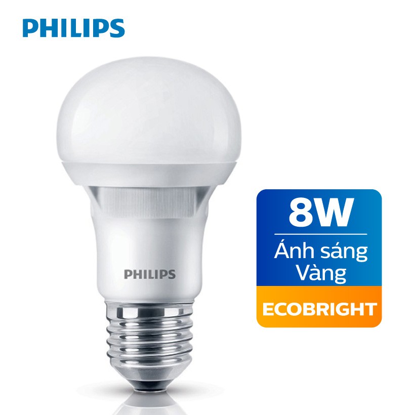 Bóng đèn Philips LED Ecobright 8W 3000K E27 A60 - Ánh sáng vàng