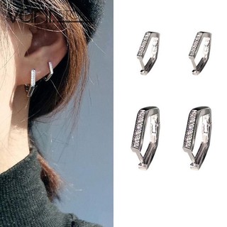 Bông Tai Bạc S925 Ulzzang Khuyên Khoen Tròn Hình Học Phối Đá Bản Dày Cá Tính Unisex - Bạc Ý [TS000083]
