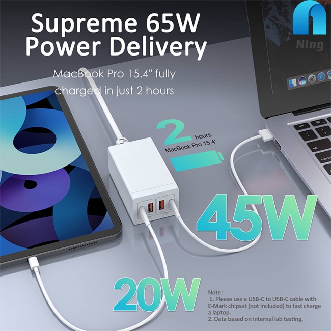 Cục Sạc Nhanh 4 Trong 1 65W Galum Nitride Gan 2c + 2a Pd Usb Cho Laptop / Máy Tính Bảng Mobile