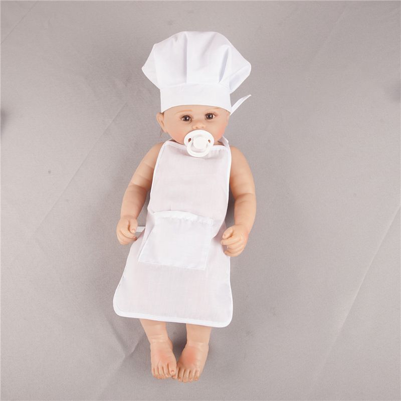 Mary☆2Pcs Cute Baby Chef Apron and Hat Infant Kid White Cook Costume Photography Prop