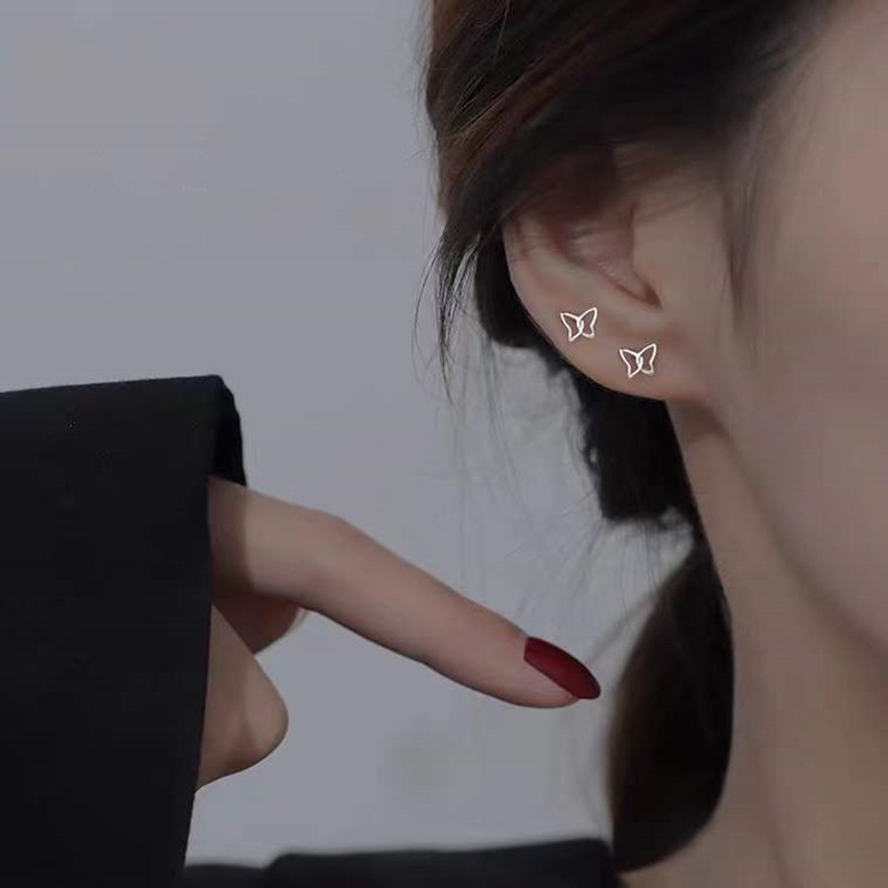 Bông tai bươm bướm đuôi bạc 925 hoa tai nam nữ