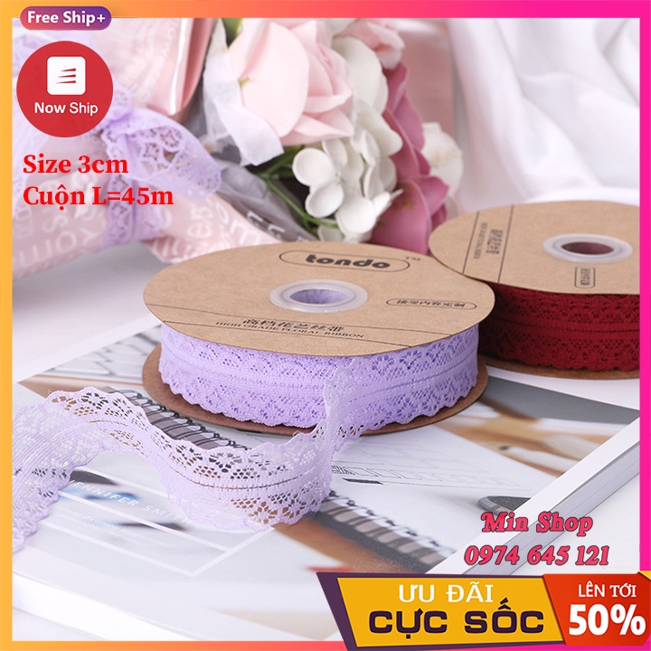 [ Sỉ cuộn 45m ] Ruy băng ren lưới bản rộng 3cm &amp; 2.7cm {Full 20 màu} loại đẹp