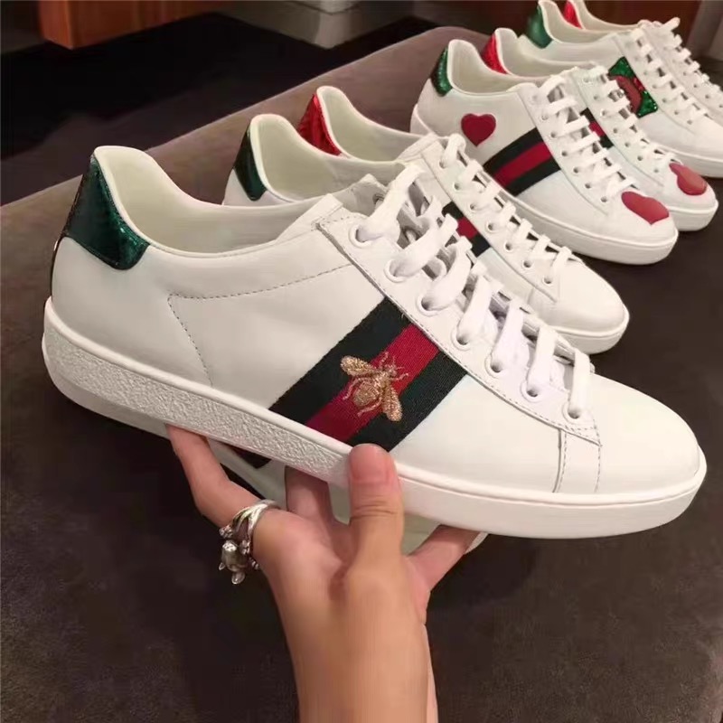 Original Gucci Women Lovers Couples Men's Low Tops Shoes Sneakers Gg Black Green Lovers Couples Unisex Women Men