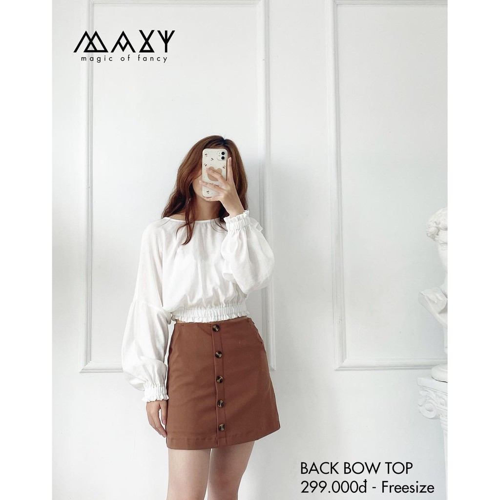Quần váy màu nâu nút dọc browny button skirt Maxy Workshop