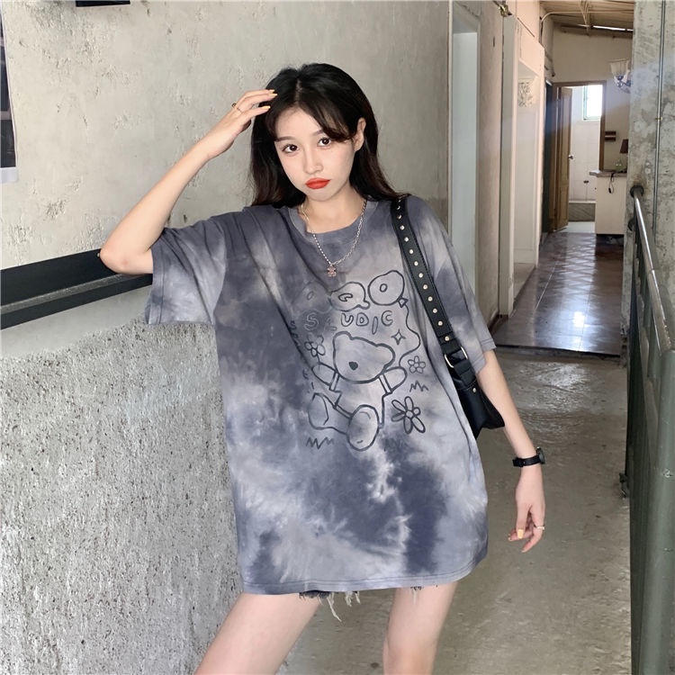 Áo Thun Tay Ngắn Dáng Rộng In Hình Gấu Thời Trang Mùa Hè 2022 Mới Cho Nữ