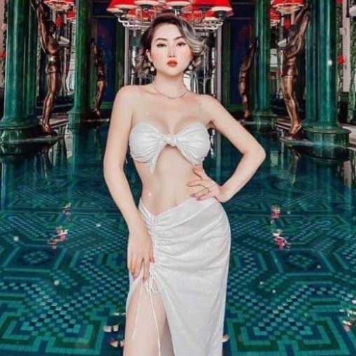 Bikini đi biển nữ đồ bơi 3 mảnh kín đáo cách tân phối chân vấy sexy du lịch tắm biển HATI