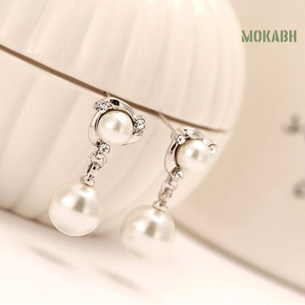 Khuyên Tai Dạng Vòng Lủng Lẳng Xỏ Hạt Ngọc Trai Nhân Tạo Phối Tua Rua 2 Màu Thời Trang Dự Tiệc