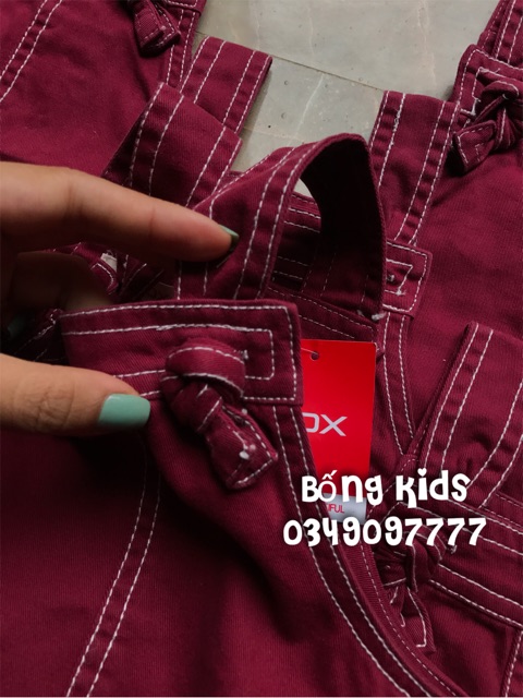 Yếm Váy Bé Gái Đỏ Mận Chỉ Trắng FOX