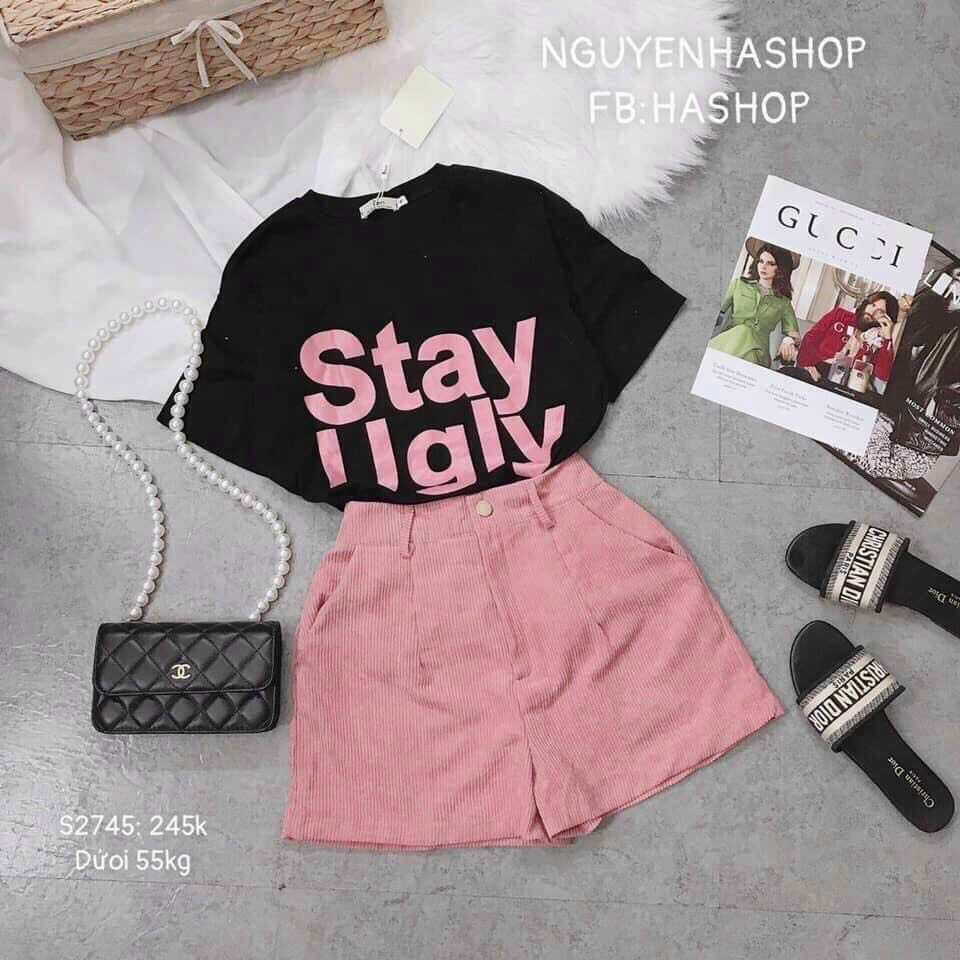 ( MIỄN PHÍ SHIP 2022) Set bộ nữ stay ugly màu hồng dễ thương, set bộ mặc đi chơi,ở nhà chất thun, quần nhung tăm dày dặn