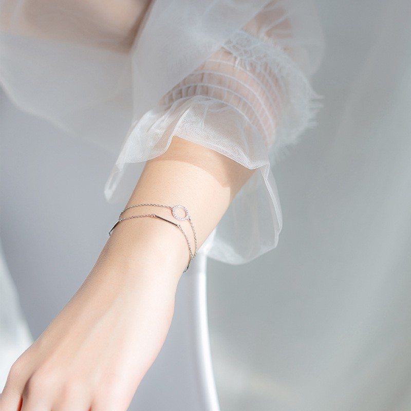 Vòng tay nữ bạc Ý s925 hai lớp mặt tròn S2757 - AROCH Jewelry