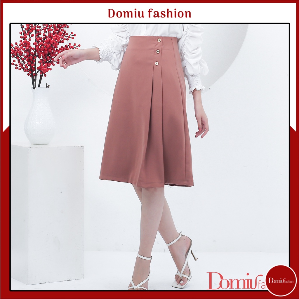Chân váy nữ DOMIU công sở dài xếp ly phối cúc CV01