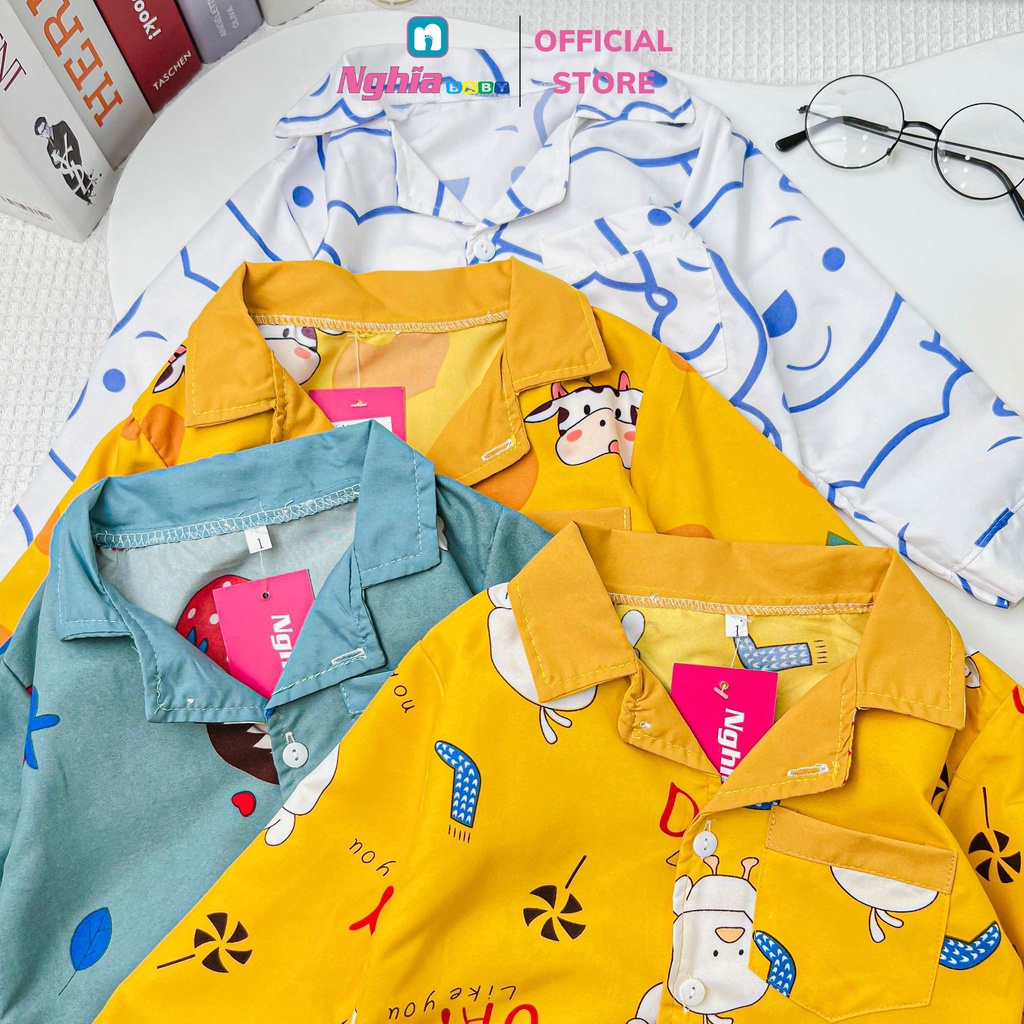 Đồ bộ pijama dài tay họa tiết chất thô đũi cho bé trai bé gái NGHĨA BABY dành cho bé từ 8kg-20kg