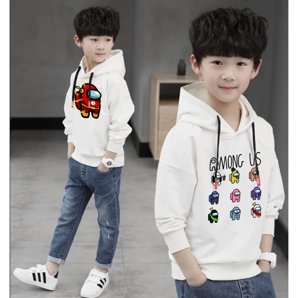 Áo khoác nỉ hoodie in hình Among us màu trắng cho bé trai bé gái cực thích