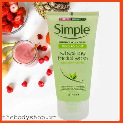 Sữa Rửa Mặt Simple (CHÍNHHÃNG)Dành cho Da Khô Sạch Mụn Dưỡng ẨM 150ml Kind To Skin Refreshing Facial Wash