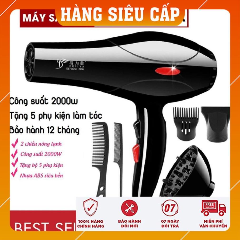 [Hộp Chính Hãng]- Máy Sấy Tóc Tạo Kiểu Deliya Công Suất Lớn 2200W Tặng Kèm Bộ Phụ Kiện 5 Chi Tiết + Bảo Hành 12 Tháng