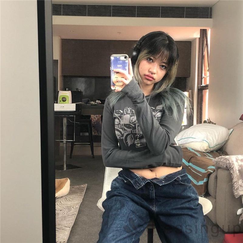 Áo thun tay dài in họa tiết độc đáo thời trang cho nữ