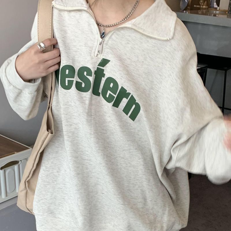 Áo Nỉ Nữ Dài Tay Cổ Bẻ Form Rộng Thời Trang Hàn