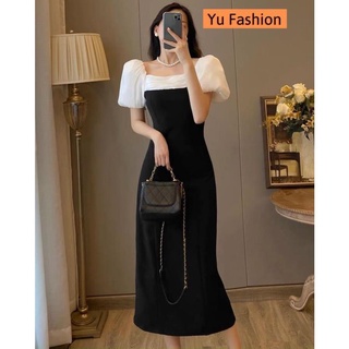 Đầm đen dài dự tiệc cưới sexy váy ăn tiệc sang trọng phối tay trắng dáng dài quyến rũ Yu Fashion