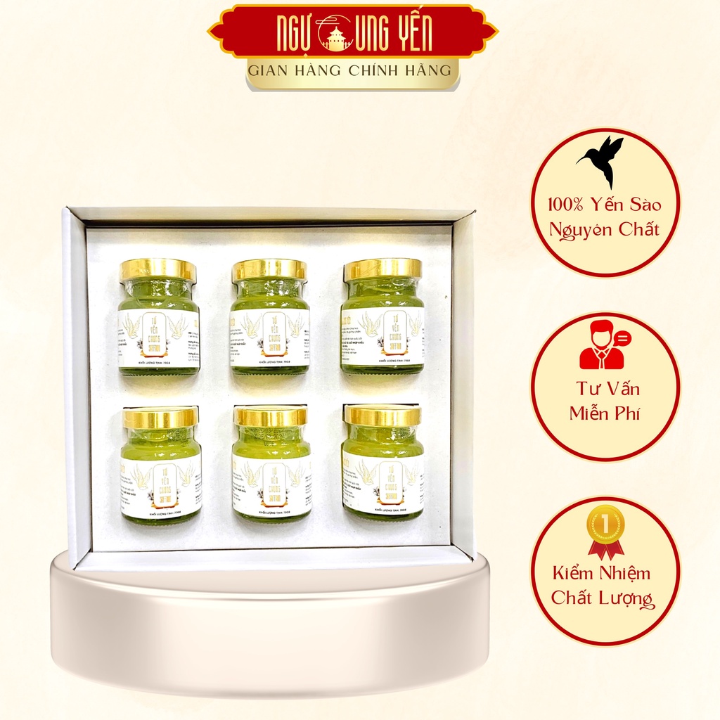 Set 6 Hũ Tổ Yến Sào Chưng Sẵn Saffron 70ml- Quà Tặng, Quà Biếu Tết