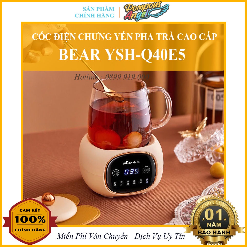 Set đế giữ nhiệt kèm bình thuỷ tinh chưng yến pha trà BEAR YSH-Q04E1 màu trắng kem BH 12 tháng