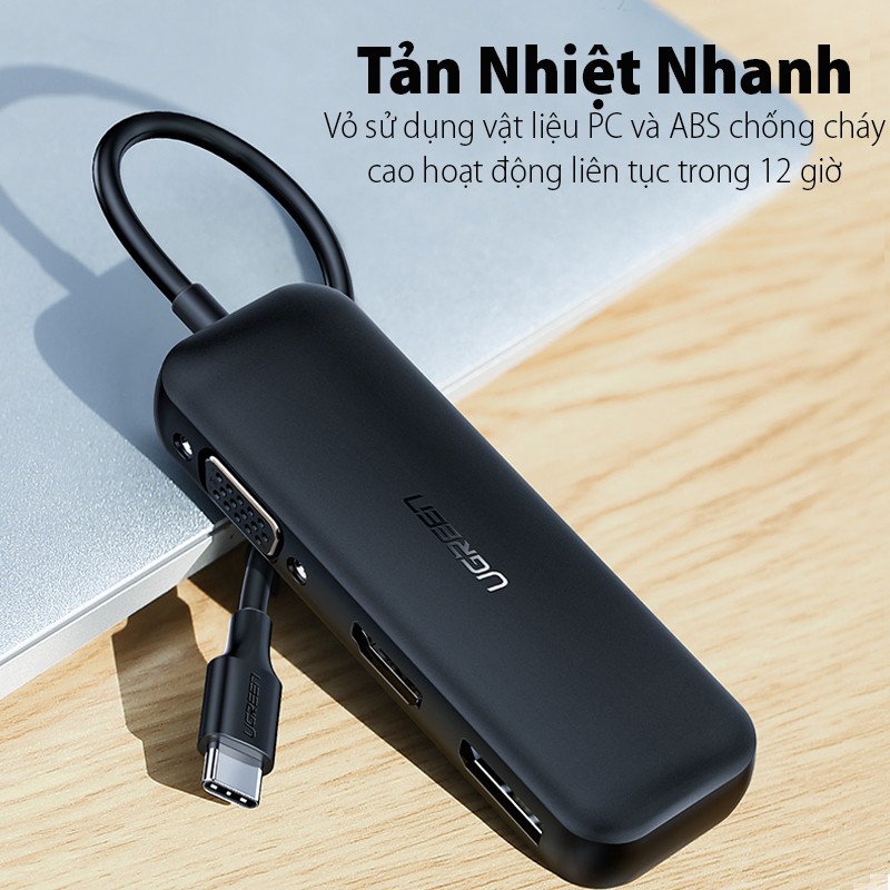 HUB USB Type C 3 in 1 Chính Hãng Ugreen 60568 CM260 DisplayPort 2K@144Hz,HDMI 4K@60Hz+