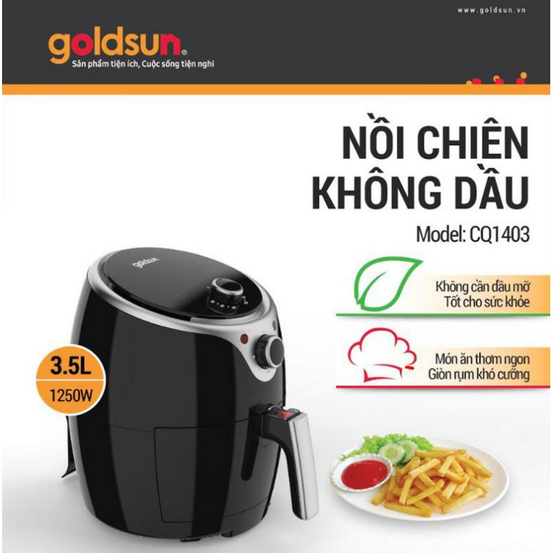 Nồi chiên không dầu Goldsun CQ1403 của thương hiệu Goldsun có thiết kế tinh tế, phù hợp với không gian trong nhà bếp