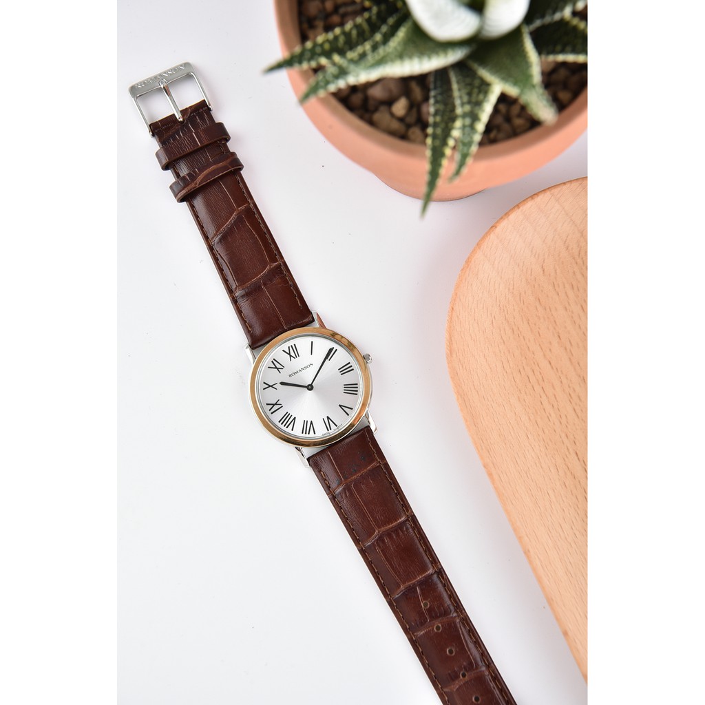 Đồng hồ Romanson Men Watch TL5111MCWH nam mặt nhỏ mỏng kính chống xước máy Thụy Sĩ chống nước dây da cao cấp chính hãng