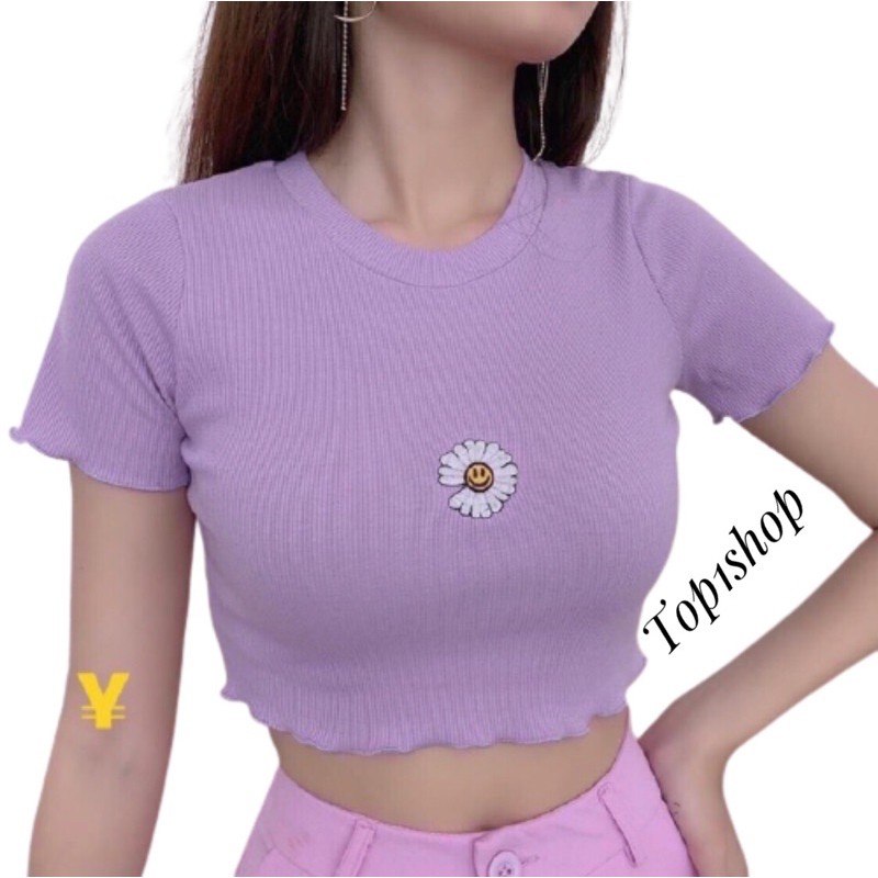 Áo croptop Thêu Icon hoa cúc (av)