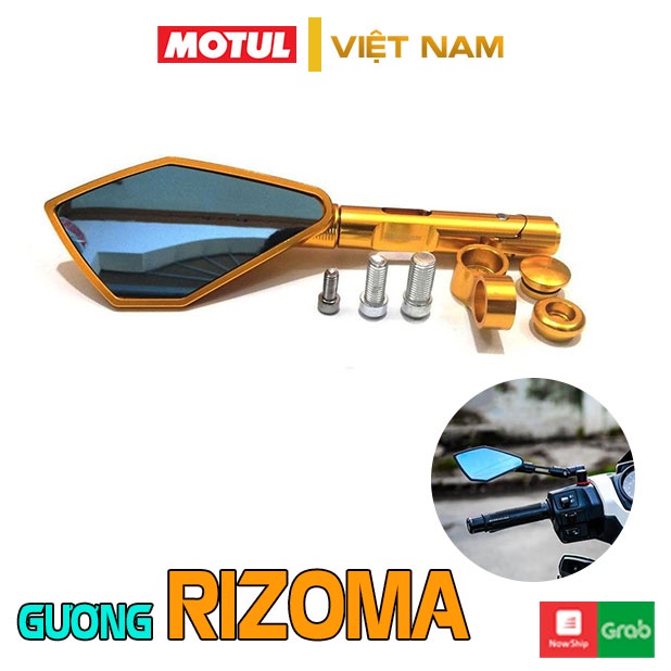Gương chiếu hậu xe máy Rizoma thời trang mini mẫu 5 Cạnh full nhôm loại 1 gắn chân kính cho AB, SH, SH Mode, Wave,…