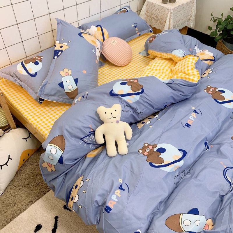 (Mẫu Mới) Bộ chăn ga gối cotton Vũ Trụ