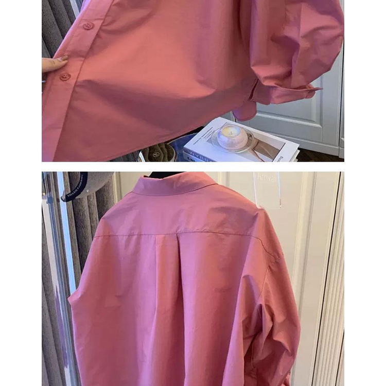Áo Sơ Mi Tay Dài Dáng Rộng Màu Hồng Phong Cách Pháp Cổ Điển Thời Trang Xuân Thu Cho Nữ