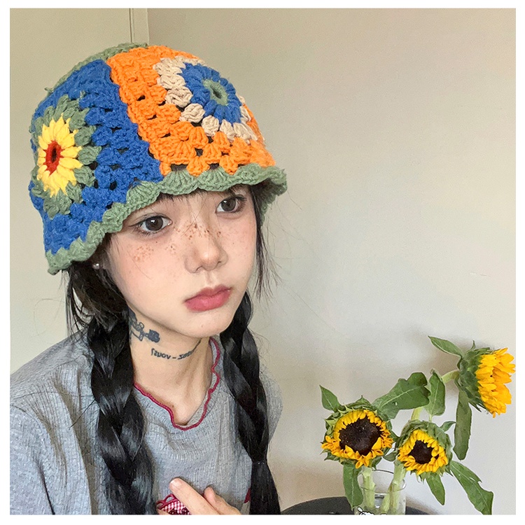 Mũ bucket Dệt Kim Hoạ Tiết Hoa Xinh Xắn Cho Nữ
