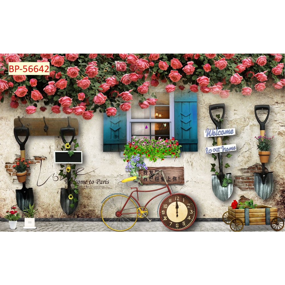 Tranh dán tường Quán Cafe, Trà Sữa, Trang Trí Cửa Hàng 3D tặng keo và dụng cụ dán