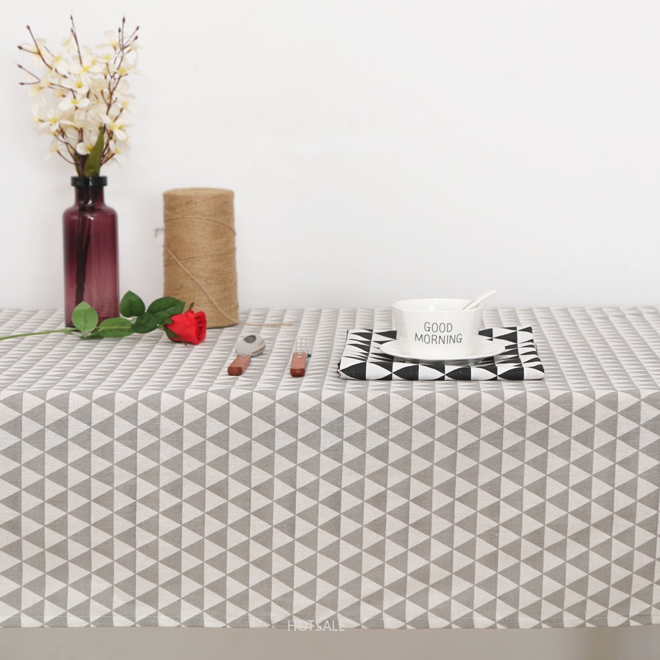 Khăn trải bàn cotton lanh chống bụi họa tiết kẻ sọc màu đen phong cách Bắc Âu