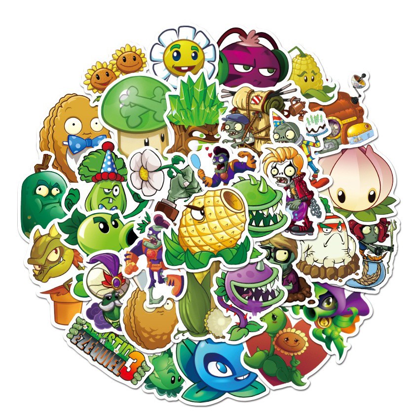 Sticker 50 miếng hình dán Plant vs zombies SetB