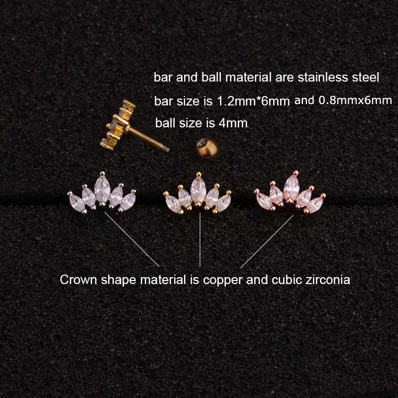 Khuyên Tai Hình Vương Miện Dài 6mm