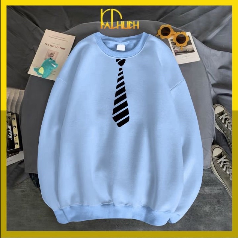 Áo sweater unisex in cà vạt ngộ nghĩnh nhiều màu,vải nỉ bông mềm mịn