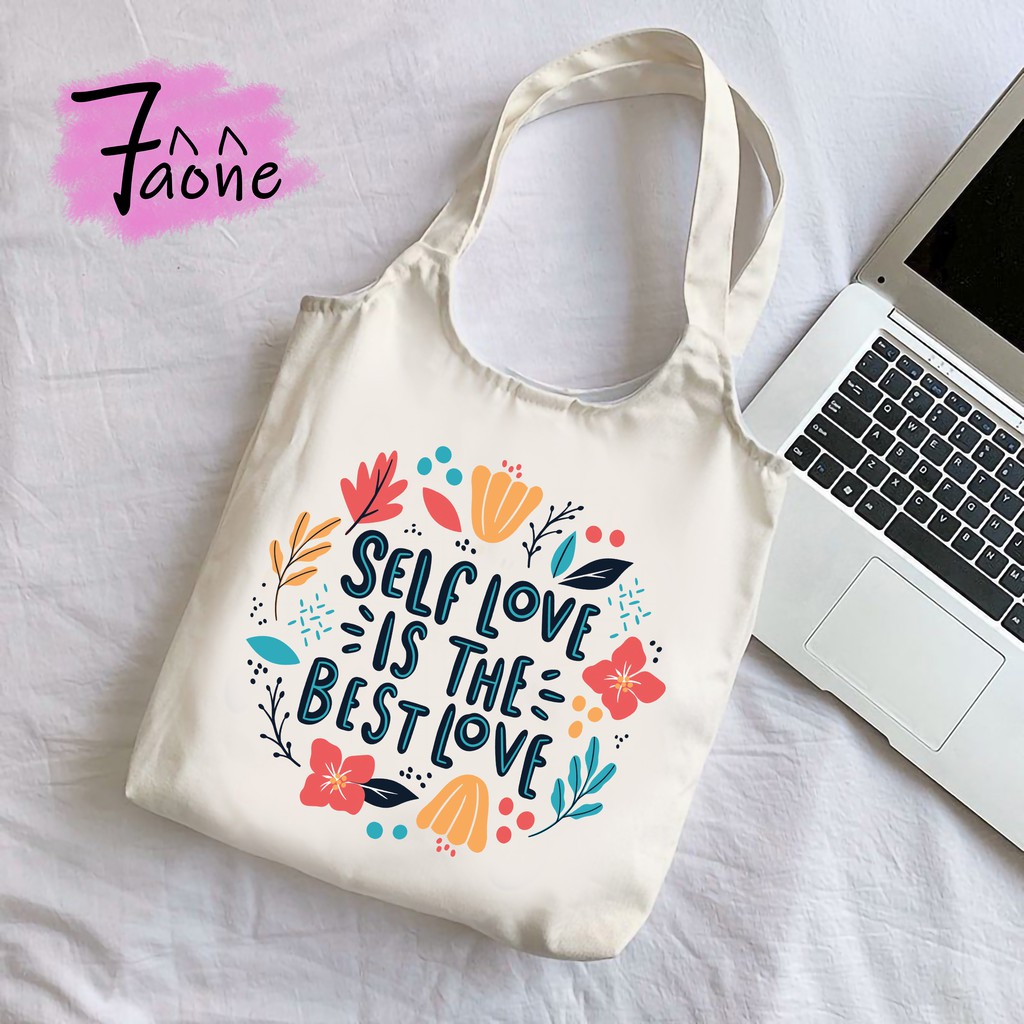 TÚI VẢI QUAI TRÒN CHỮ CỰC CHẤT GRAPHIC CÓ TÚI CON TOTE VẢI CANVAS