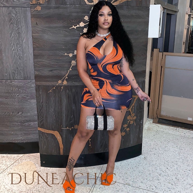 DUNEA Đầm Dáng Ôm Trễ Vai In Họa Tiết Thời Trang Cho Nữ