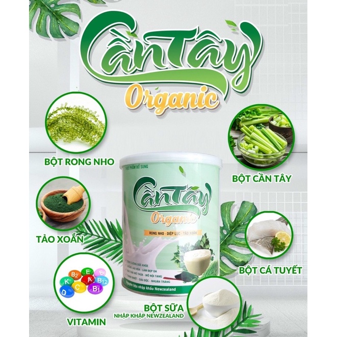 Sữa cần tây rong Nho, Diệp Lục, Tảo Xoắn Organic Nguyên Chất 100% Giảm Béo Giảm Mụn Đẹp Da 400gram