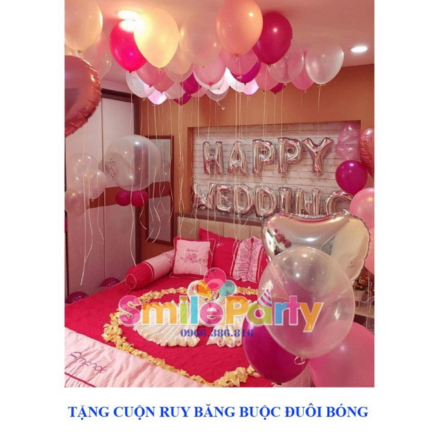 [Tặng kèm 50 cánh hoa hồng] Set Bóng Trang Trí Phòng Cưới HOT 2020 Bóng chữ Happy Wedding Trang Trí Phòng Tân Hôn