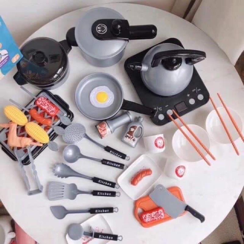 Bộ đồ chơi nấu ăn 36 chi tiết màu xám cho bé trai bé gái