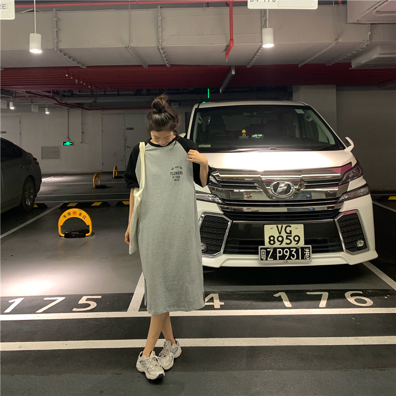 SUXI Đầm midi tay ngắn dáng rộng thoải mái thời trang dành cho nữ