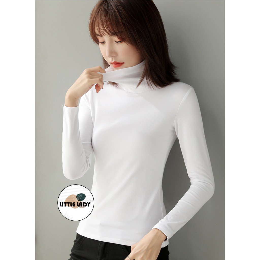 Áo Cổ Lọ Nữ Tay Dài Co Dãn Chất Cotton 4 Chiều Freesize Màu Trắng "ÁO CỔ LỌ TAY DÀI"