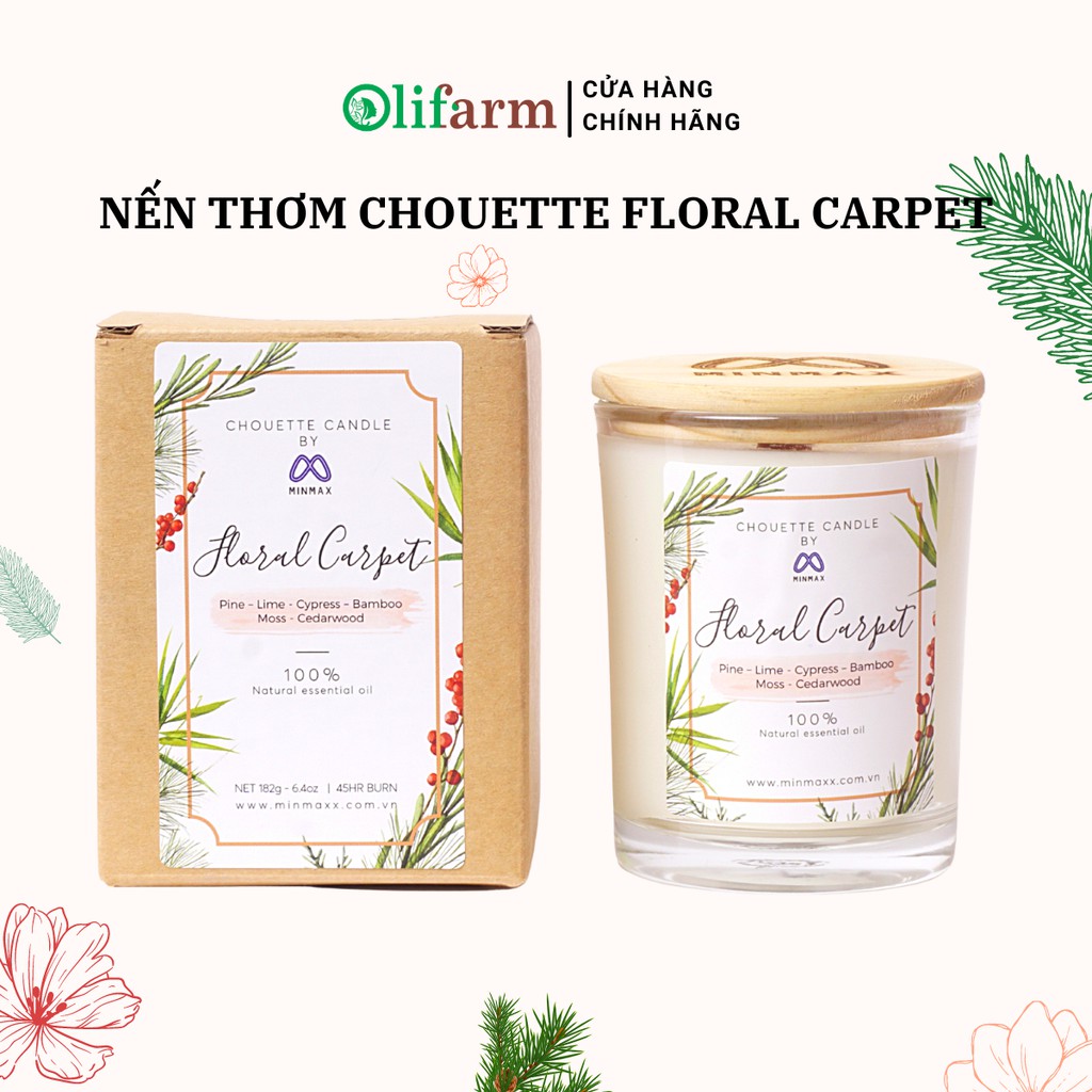 Nến thơm Chouette MinMax Floral Carpet 182g - Mùi hoa cỏ, thông, thơm mát, dịu nhẹ như đi giữa thảm hoa trong rừng thông